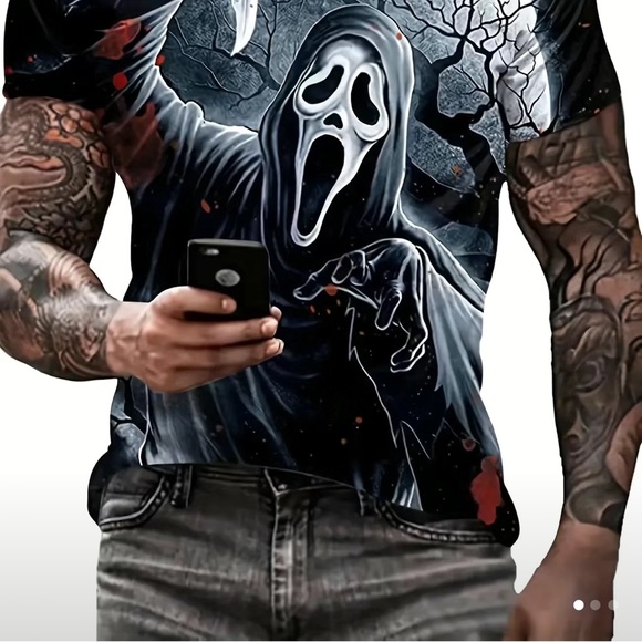 🔖 CLEARANCE🏷️ NWT 👻 2-SIDE COTTON BLEND “SCREAM” GHOST 3D HORROR TSHIRT Men’s XL - Picture 4 of 7
